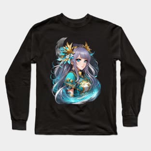 Whispers of Cetus: Enigmatic Anime Character Art Long Sleeve T-Shirt